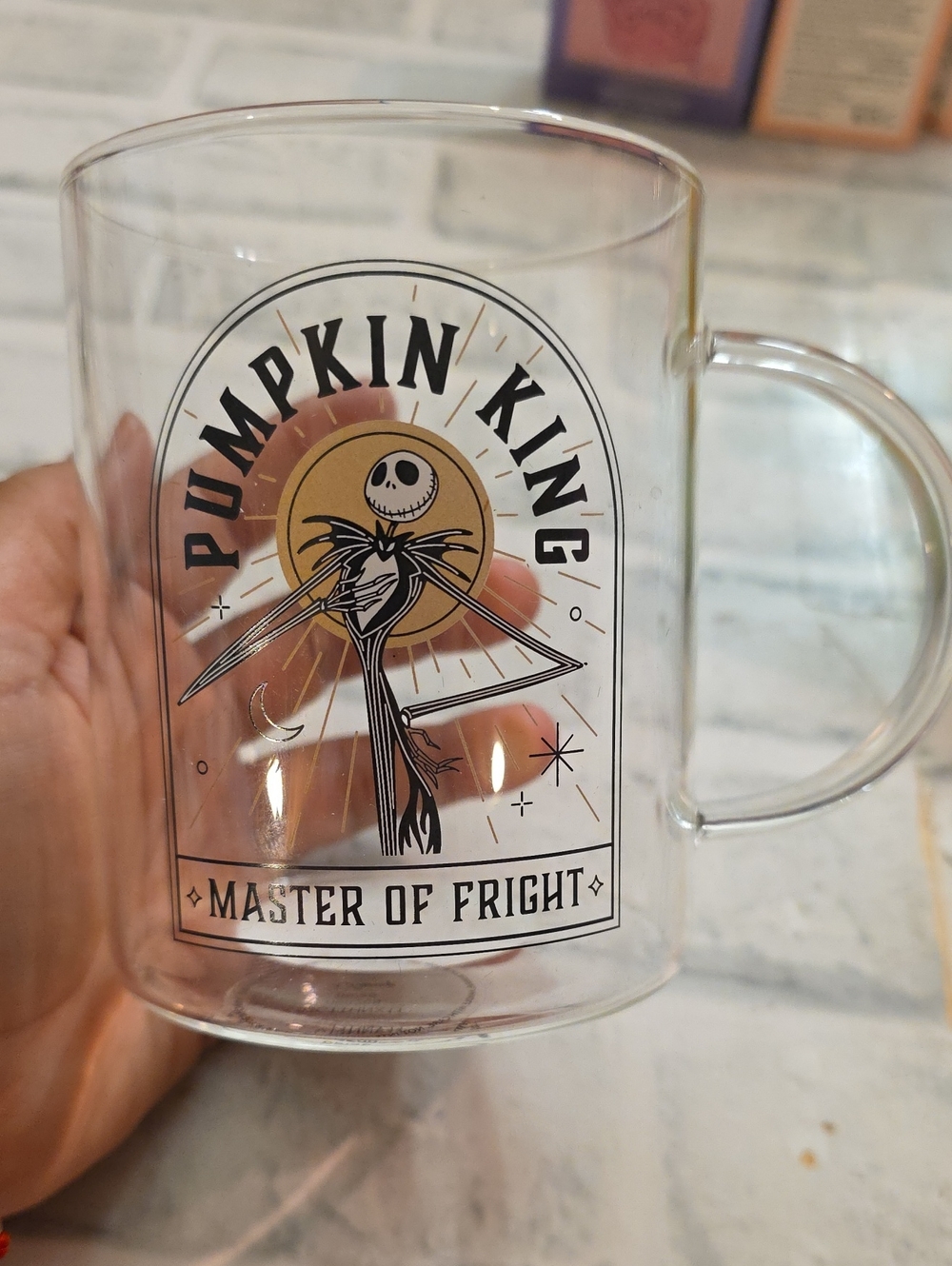 Disney Clear Glass Mug with Pumpkin King Graphic and Gold Accent